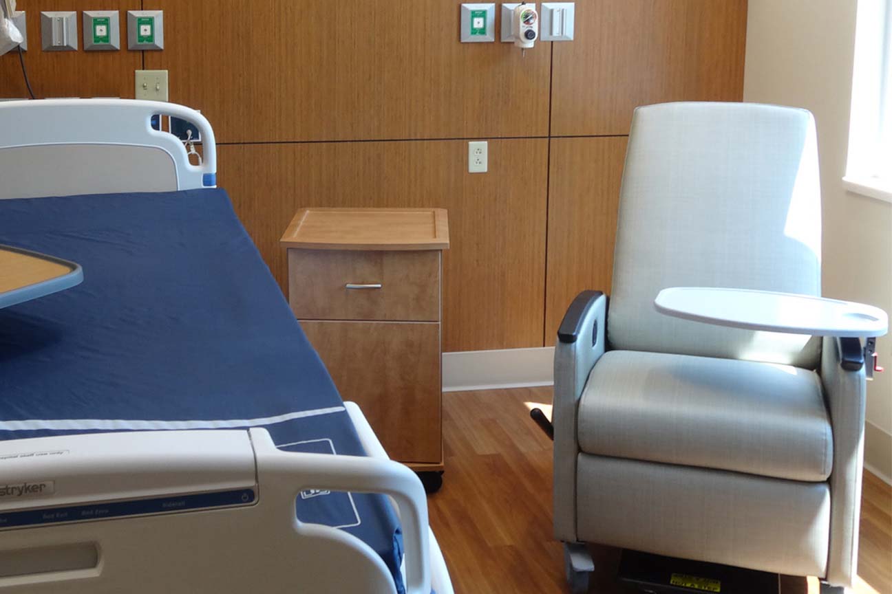 Patient Care Seating, Bed and Pedestal Stand at Boone Memorial Hospital