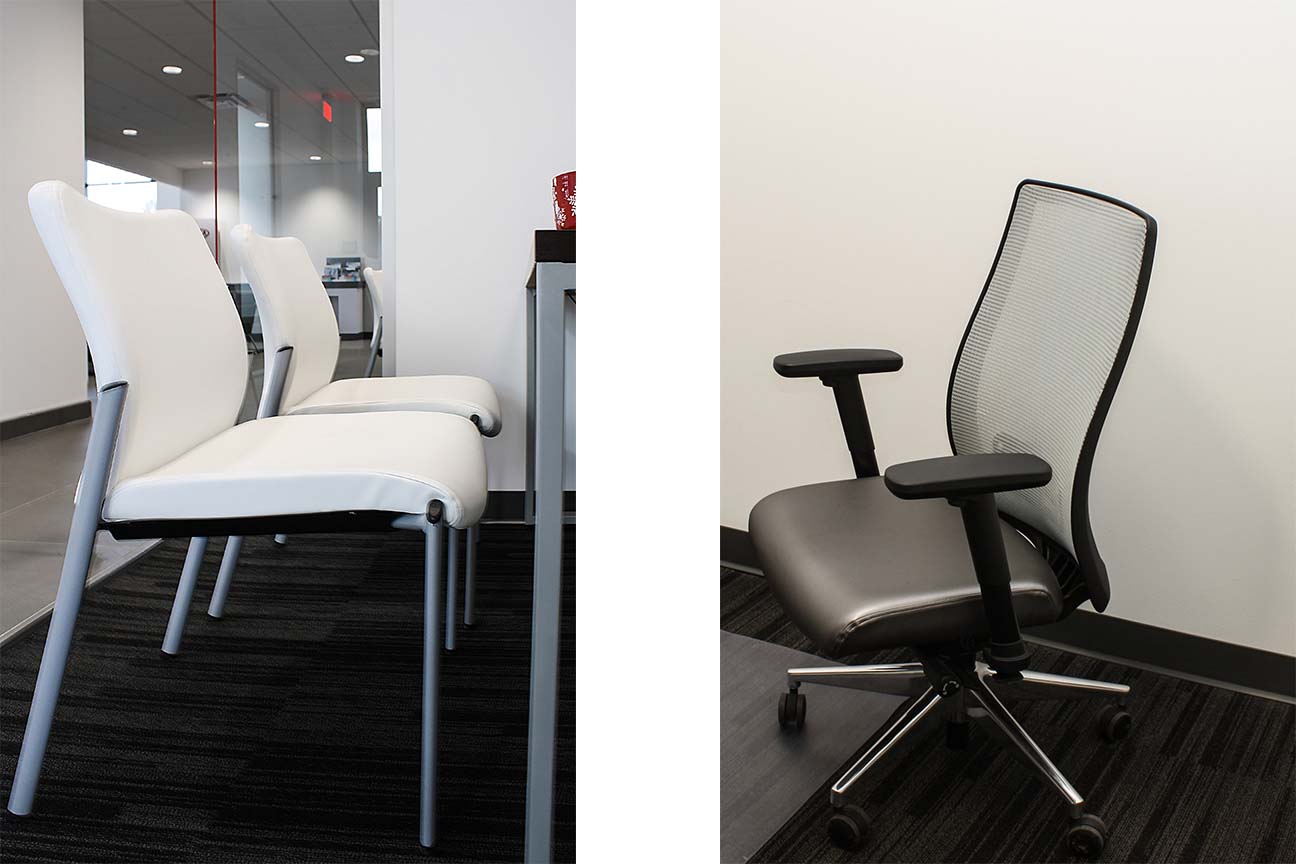 Freedom KIA Dealership- Office Furniture and side chairs- designed by Omega Commercial Interiors