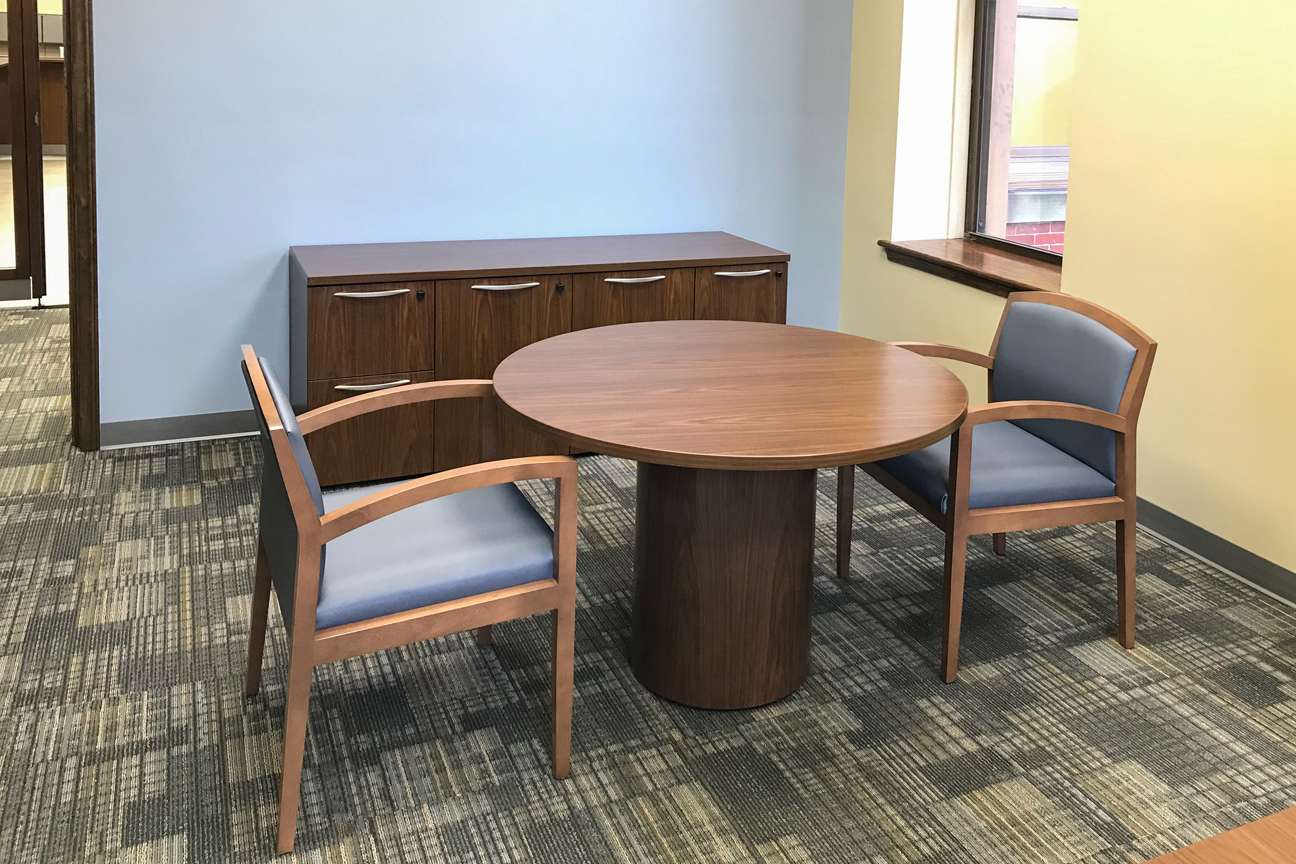 Kimball Credenza, Priority Meeting Table and National Eloquence Guest Chair