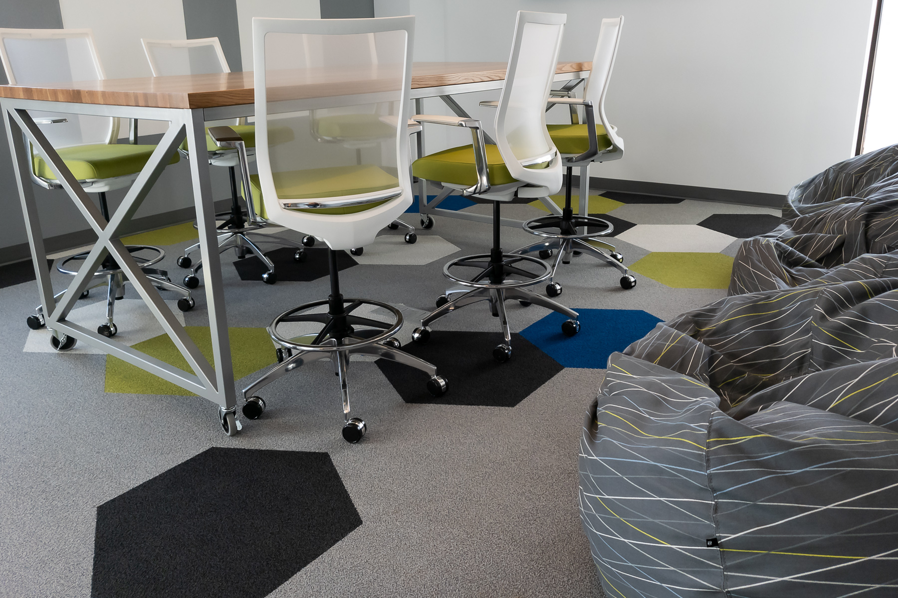 Kimball® Fixit™ Meeting Table, Kimball® Helio™ Task Stool and National® Toss™ Bean Bags